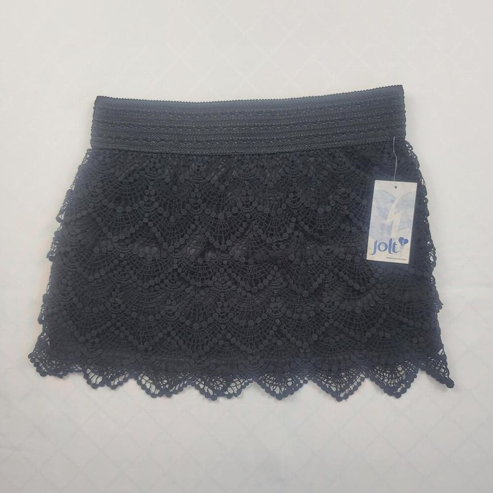 Jolt Black Lace Layered Ruffle Skirt Women's L Coquette Whimsygoth Boho NWT